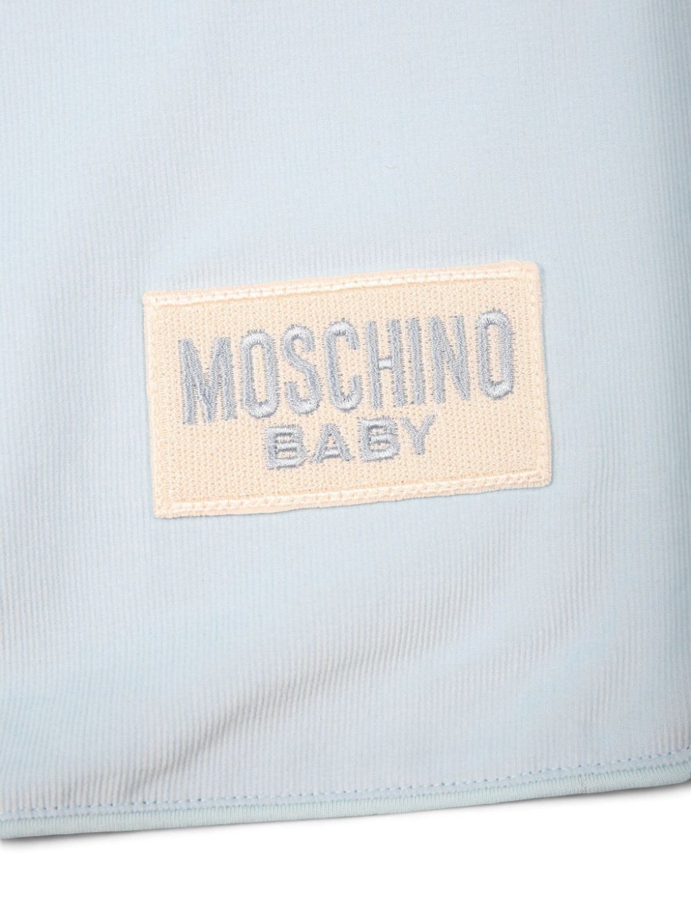 Light blue baby blanket with logo