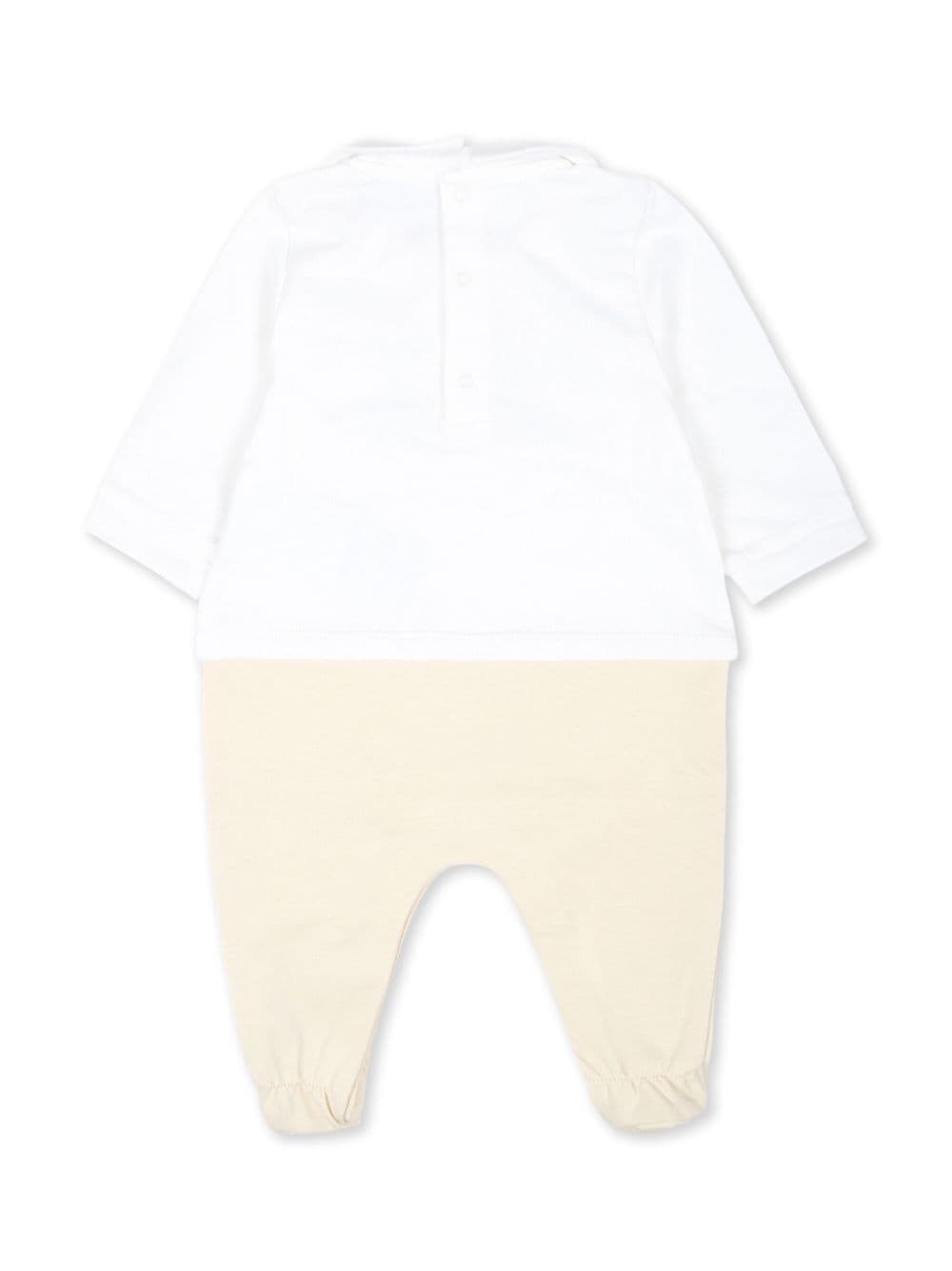 Baby onesie in white and beige cotton