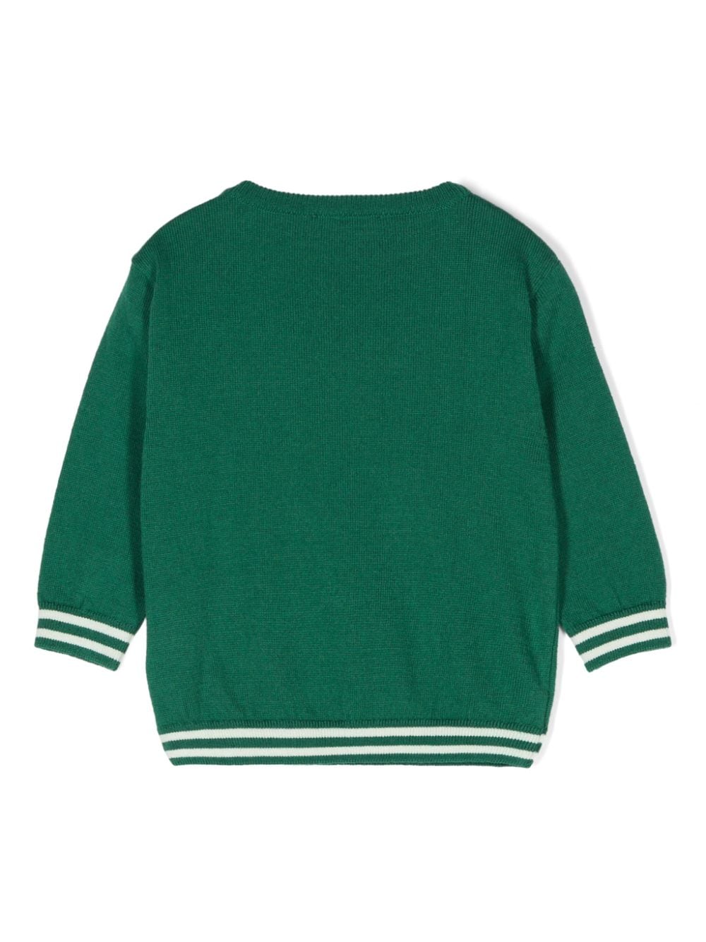 Baby sweater in green cotton and wool blend