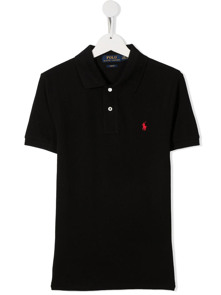 Black polo shirt for boys with logo