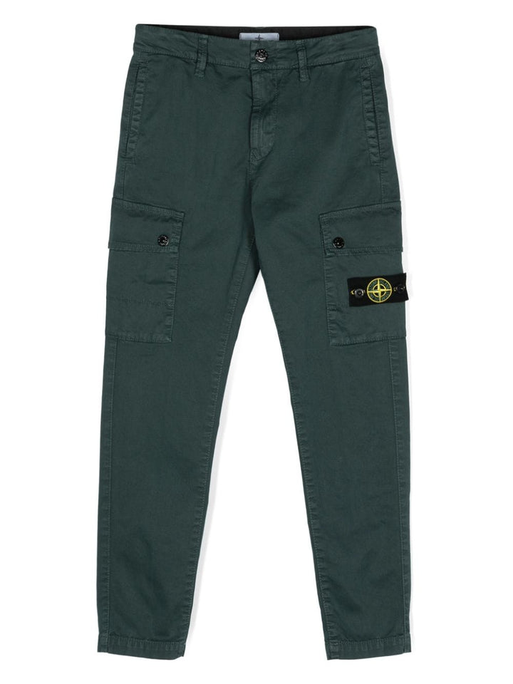 Cargo trousers for boys in forest green cotton blend