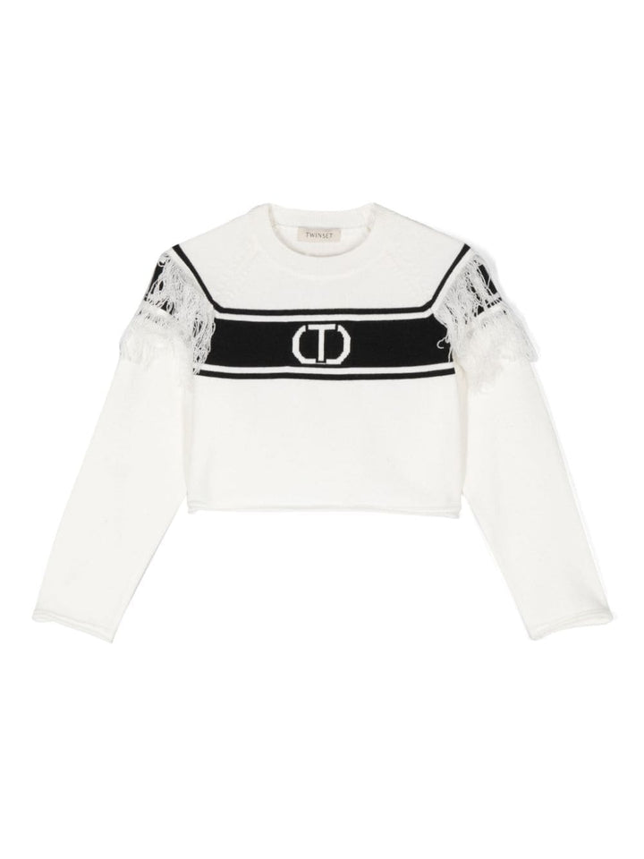 Maglione bianco per bambina con logo 242GJ3163 02722 Twin Set 