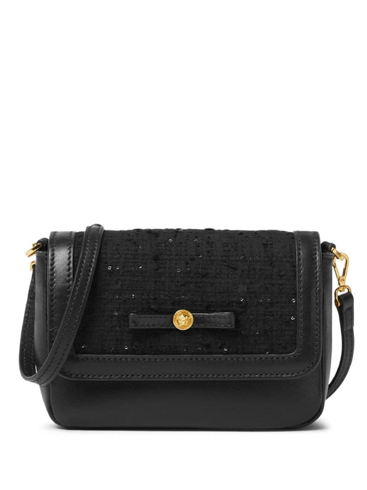 Borsa a tracolla per bambina in cotone e pelle nera 10163901A11557 1B00V Versace Kids 