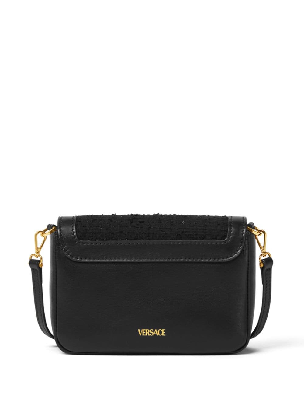 Borsa a tracolla per bambina in cotone e pelle nera 10163901A11557 1B00V Versace Kids 