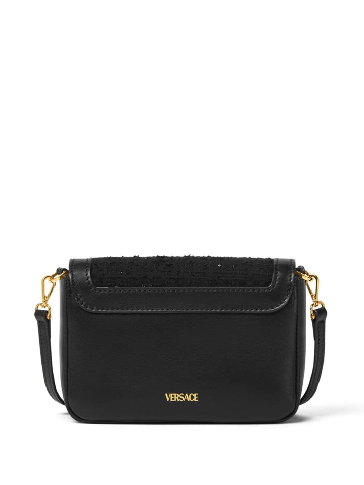 Borsa a tracolla per bambina in cotone e pelle nera 10163901A11557 1B00V Versace Kids 