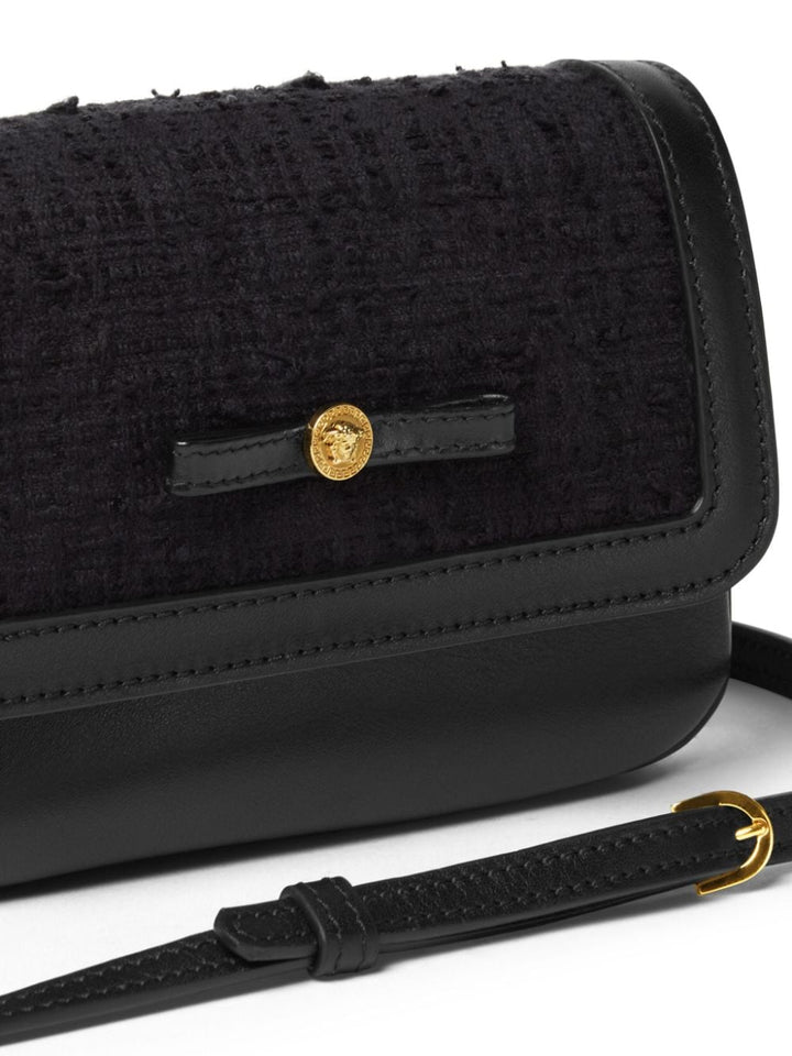Borsa a tracolla per bambina in cotone e pelle nera 10163901A11557 1B00V Versace Kids 