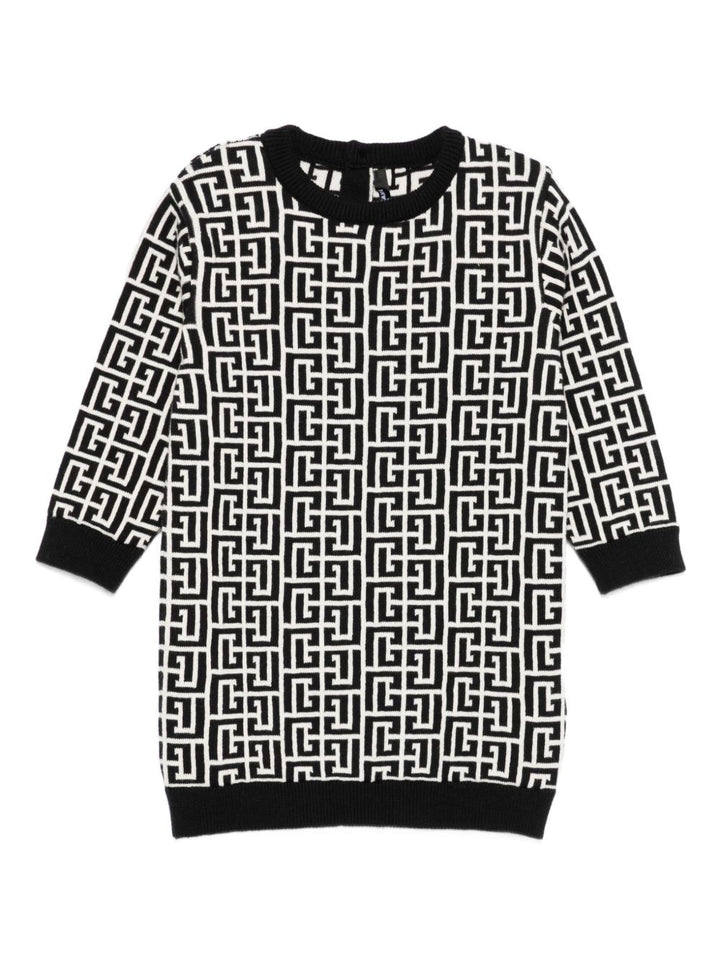 Abito bianco/nero/avorio per neonata BX1020Z2312 104NE Balmain Kids 