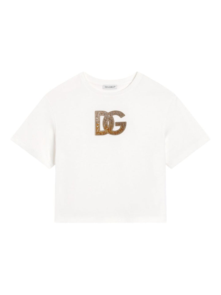 T-shirt bianco per bambina L5JTNLG7PHN W0111 Dolce & Gabbana Kids 