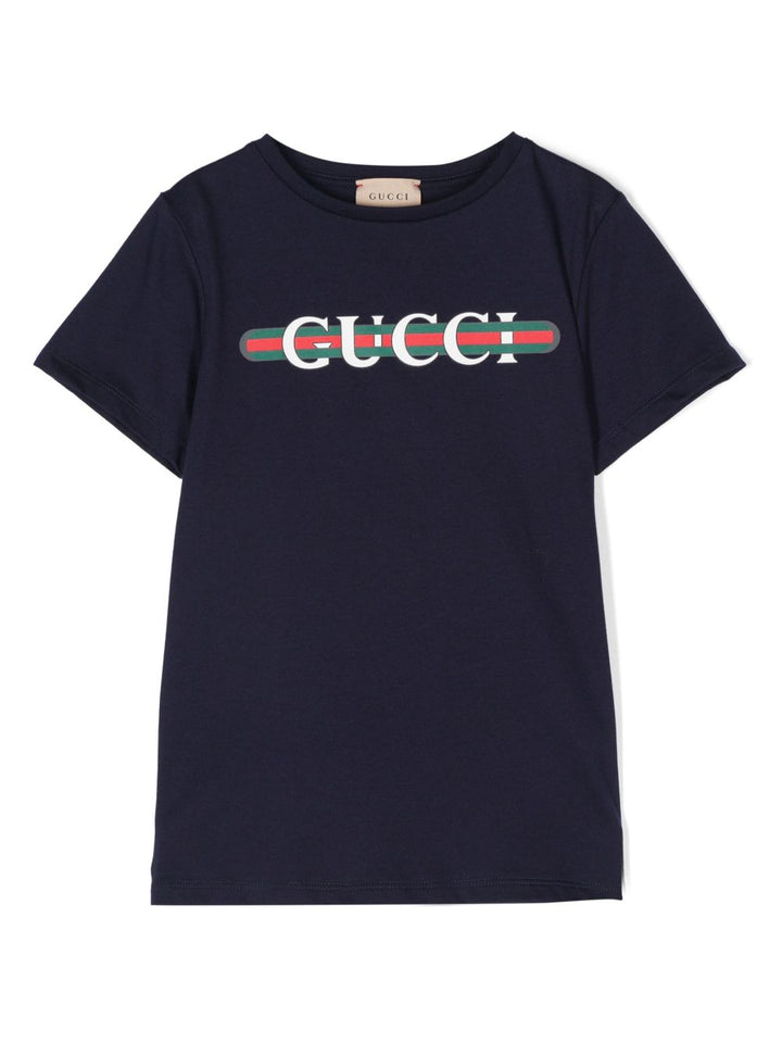 T-shirt blu navy per bambino 561651XJGPI 4392 Gucci Kids 