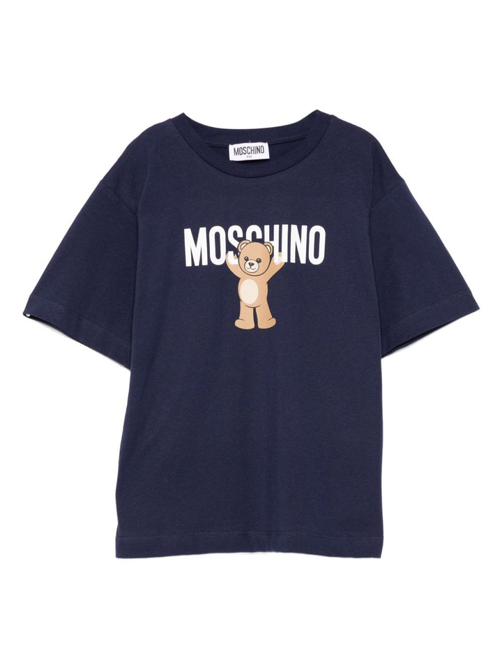 T-shirt blu navy per bambino HMM05GLAA10 40016 Moschino Kids 