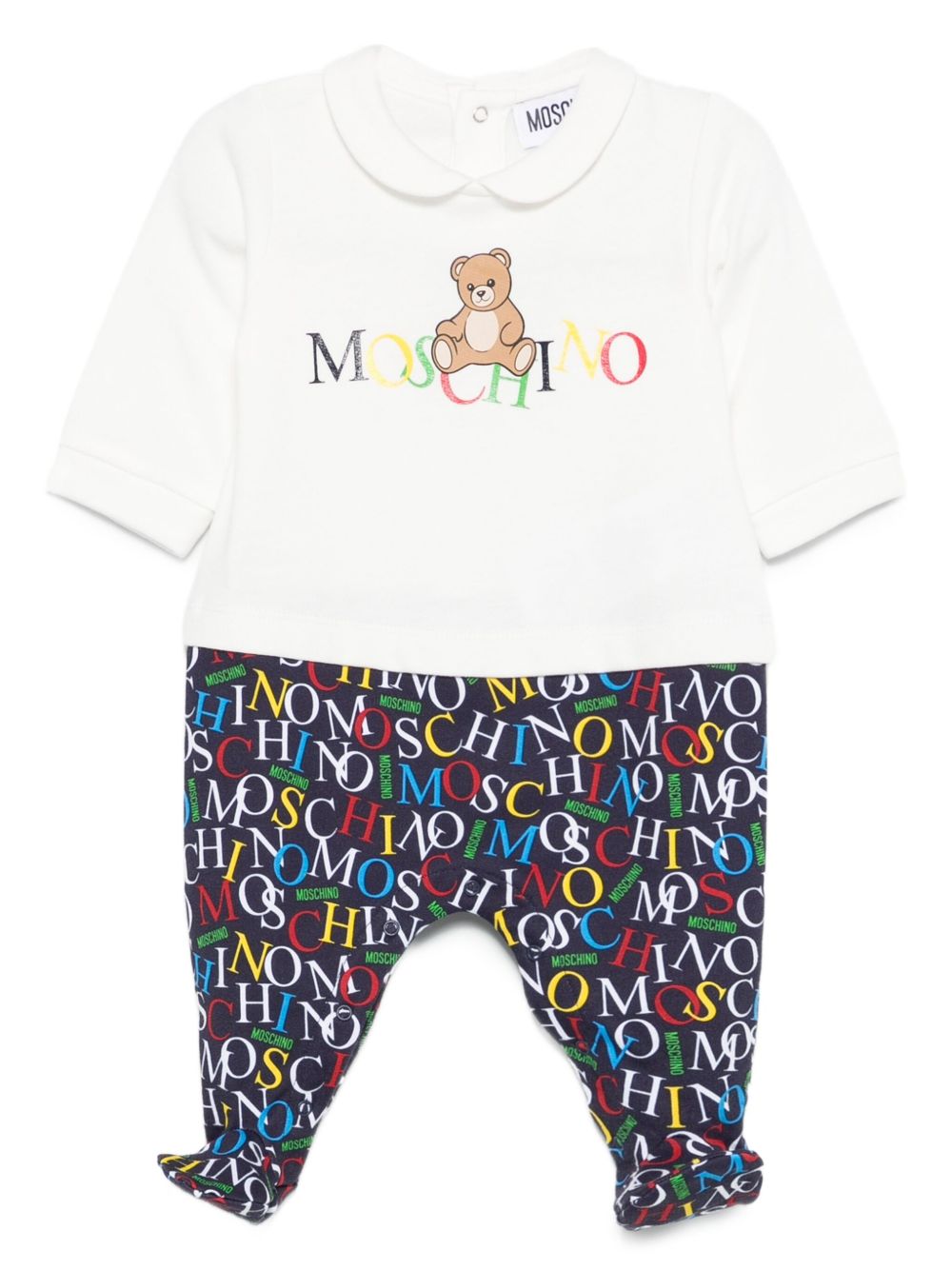Tutina bianca/blu navy per neonato MMY06ZLCA60 84804 Moschino Kids 