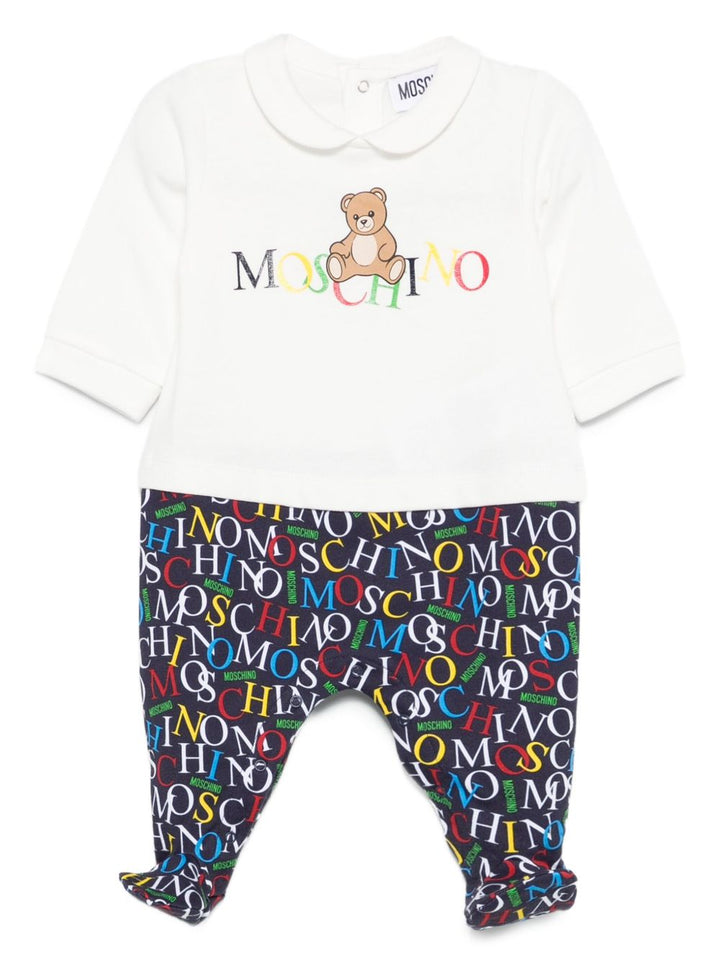 Tutina bianca/blu navy per neonato MMY06ZLCA60 84804 Moschino Kids 
