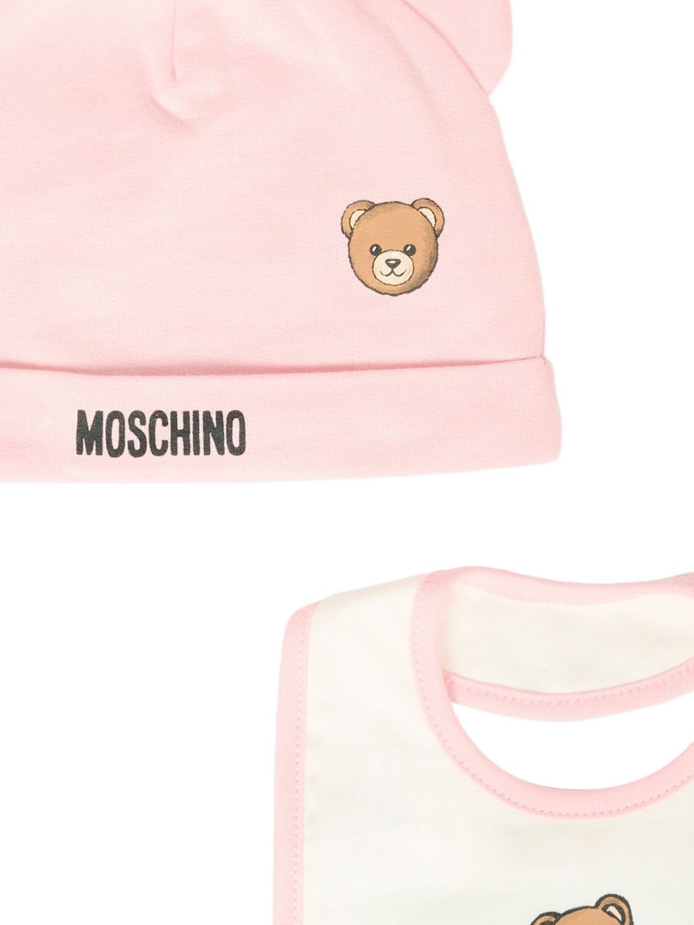Cappello e bavetta rosa per neonata MUY08LLCA40 50209 Moschino Kids 