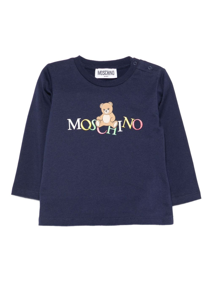 T-shirt blu navy per neonato MWO00RLAA10 40016 Moschino Kids 