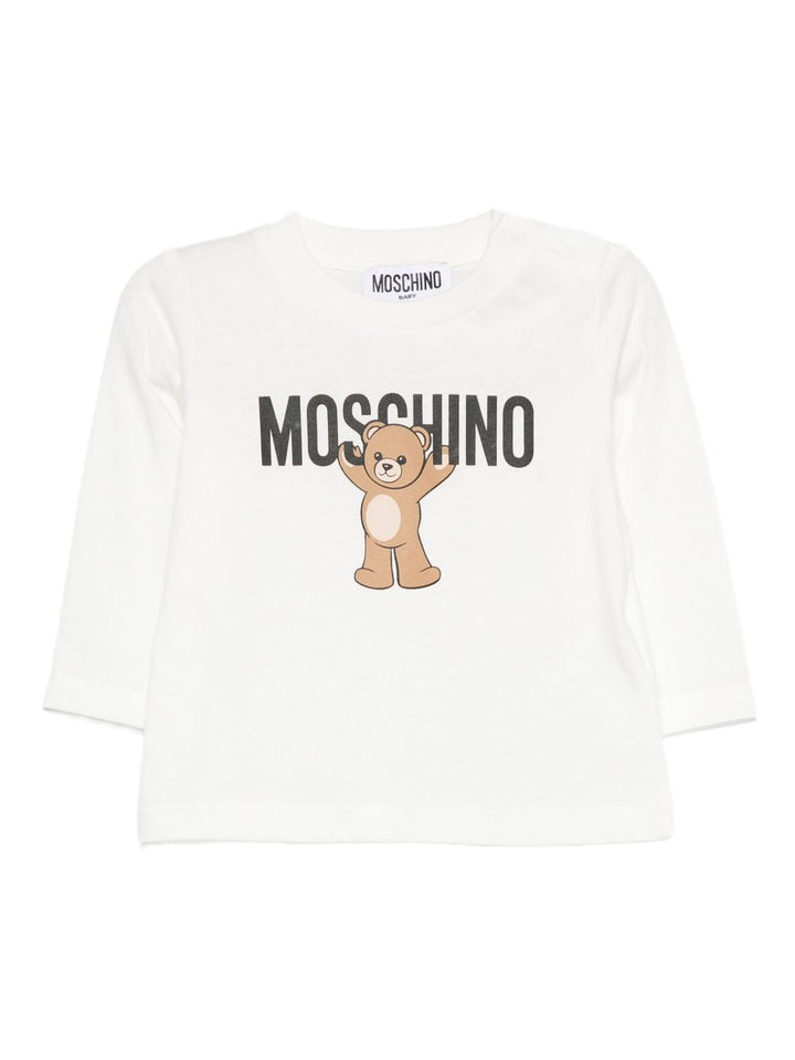 T-shirt bianco per neonato MZO00RLAA10 10063 Moschino Kids 