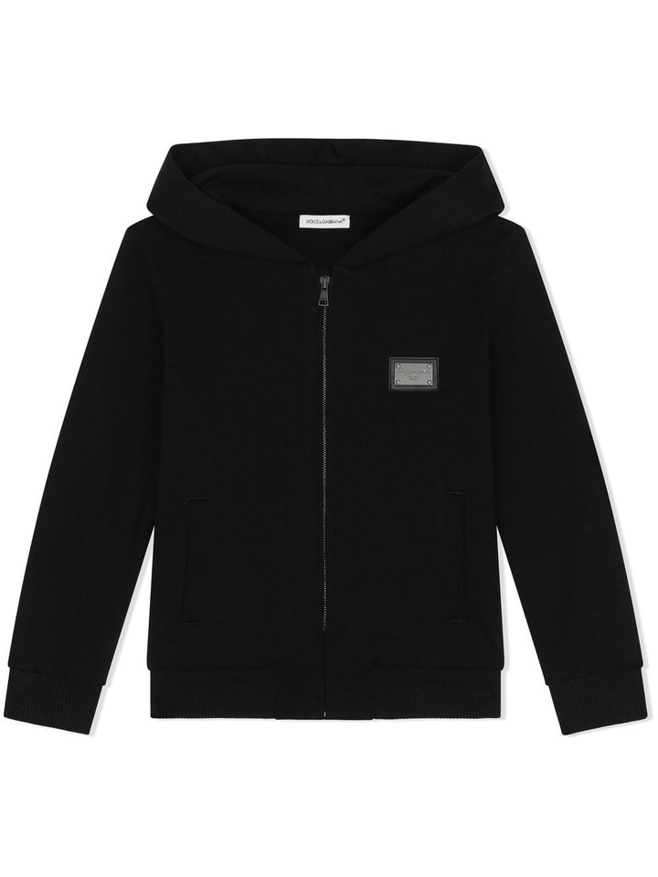 Felpa per bambino in cotone nera L4JW2VG7I2P N0000 Dolce & Gabbana Kids 