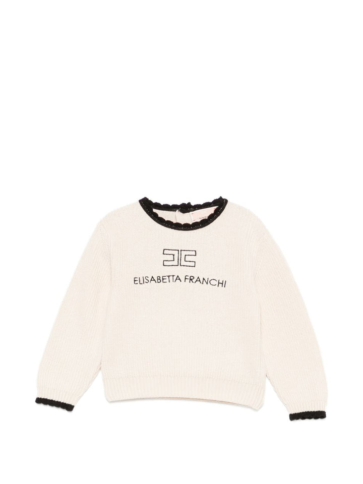 Maglione crema/nero per bambina EGMA060CFL001 0188 Elisabetta Franchi Kids 