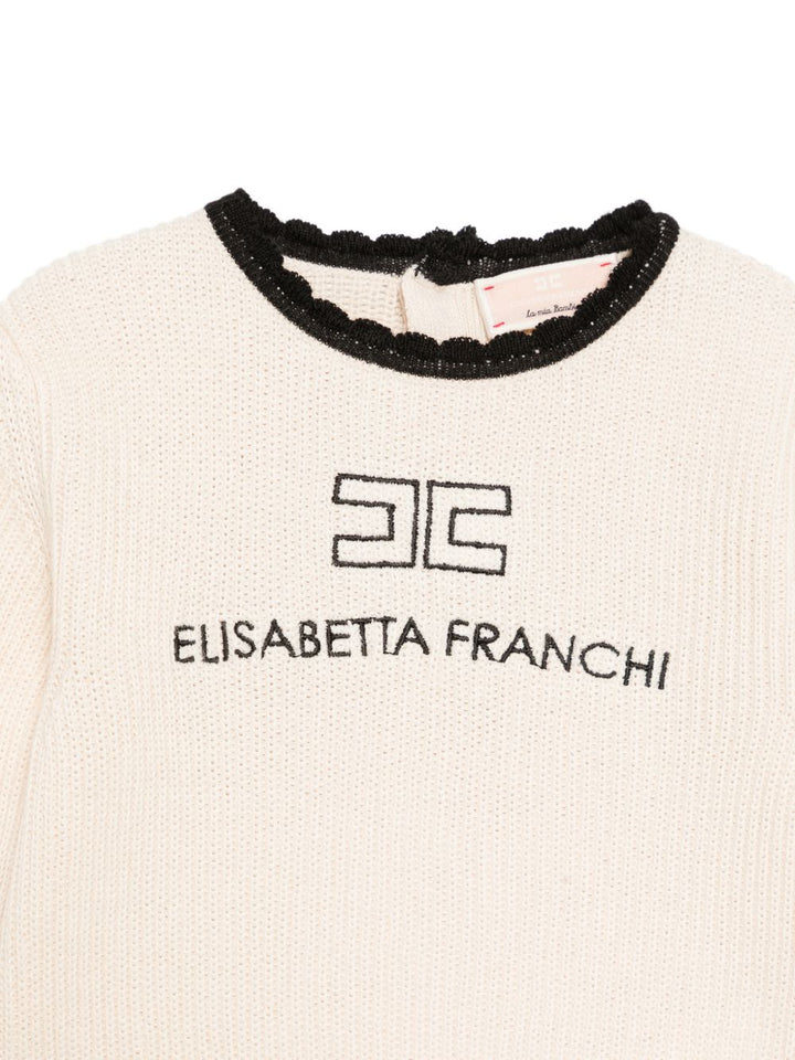 Maglione crema/nero per bambina EGMA060CFL001 0188 Elisabetta Franchi Kids 