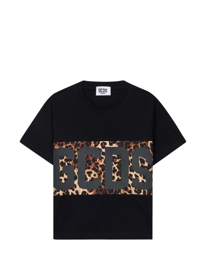 T-shirt nera/animal print per bambina Z0GJQC585J106 999M Gcds Kids 
