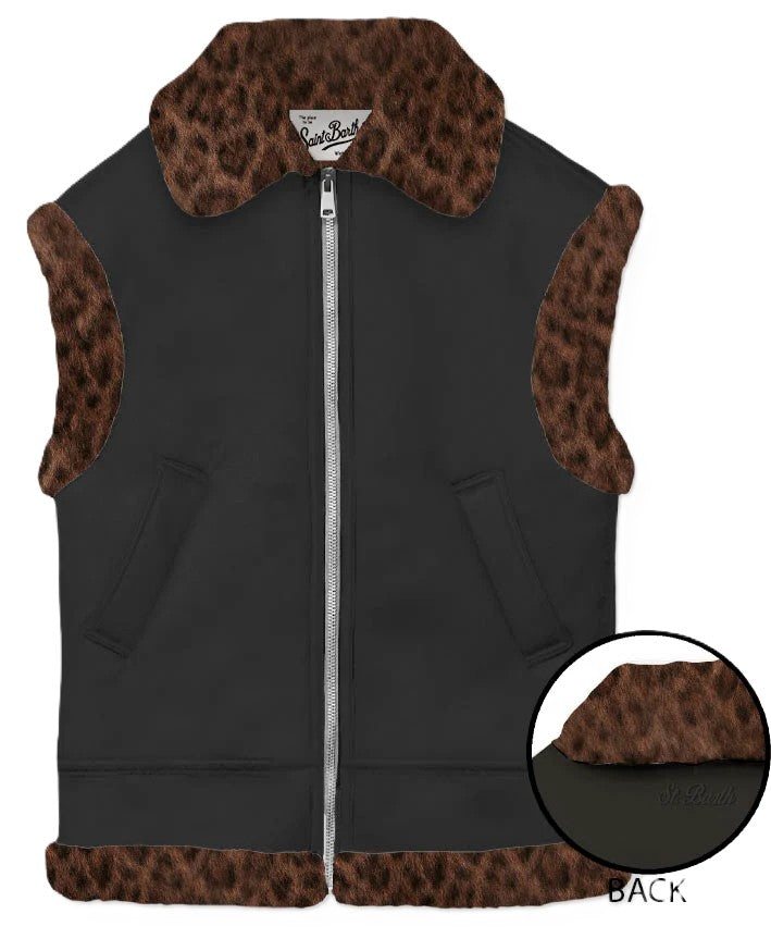 Gilet nero/marrone per bambina HES006 00068M MC2 Saint Barth Kids 