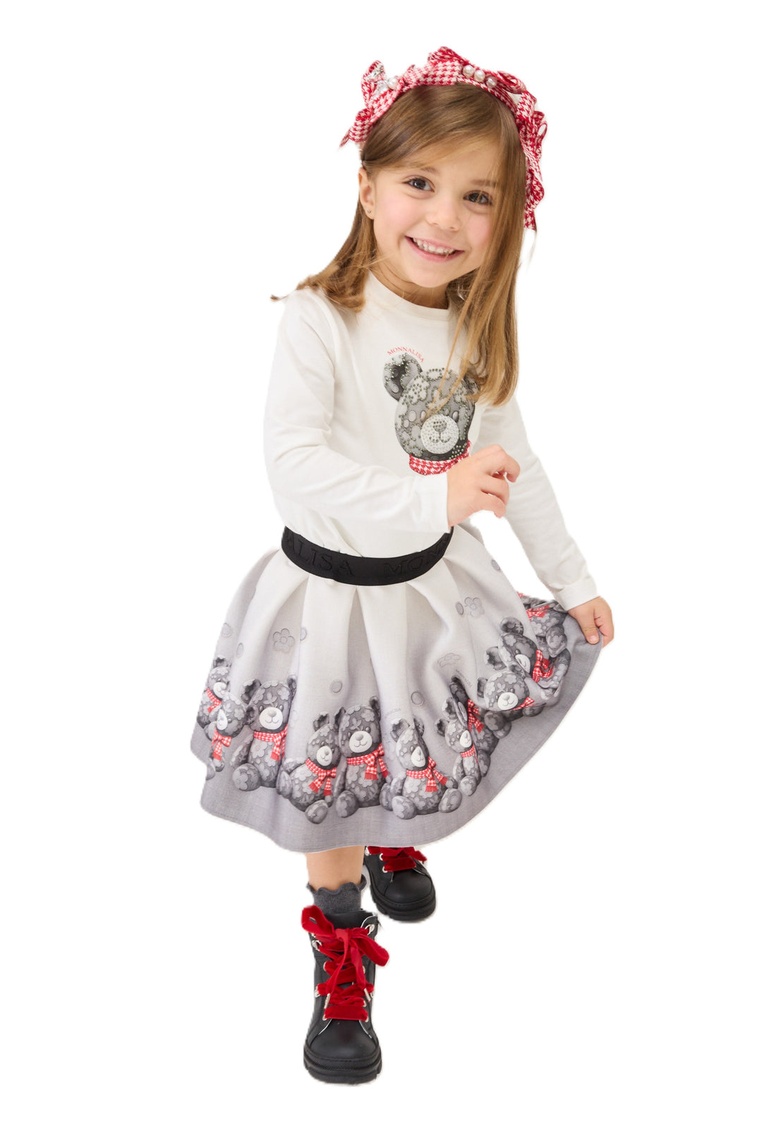 Gonna bianco/grigio per bambina 11H7048669 0031 Monnalisa Kids 