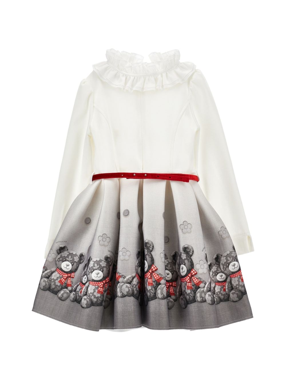 Abito bianco/grigio/rosso per bambina 11H9098669 0031 Monnalisa Kids 