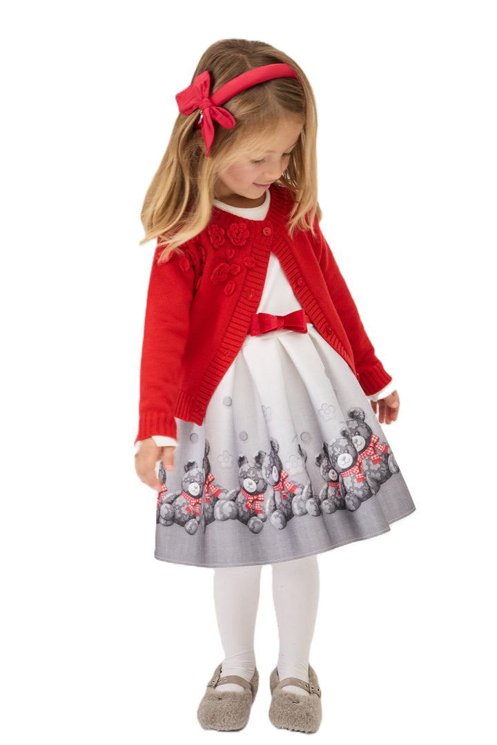 Abito bianco/grigio/rosso per bambina 11H9098669 0031 Monnalisa Kids 