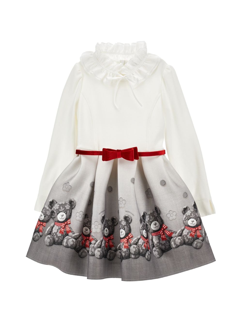 Abito bianco/grigio/rosso per bambina 11H9098669 0031 Monnalisa Kids 