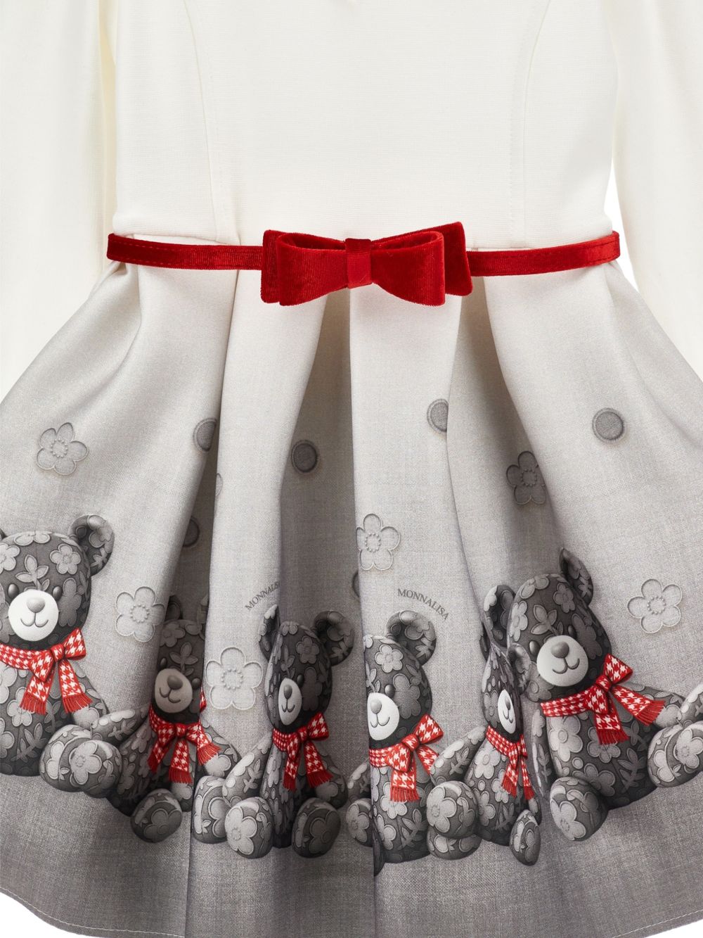 Abito bianco/grigio/rosso per bambina 11H9098669 0031 Monnalisa Kids 
