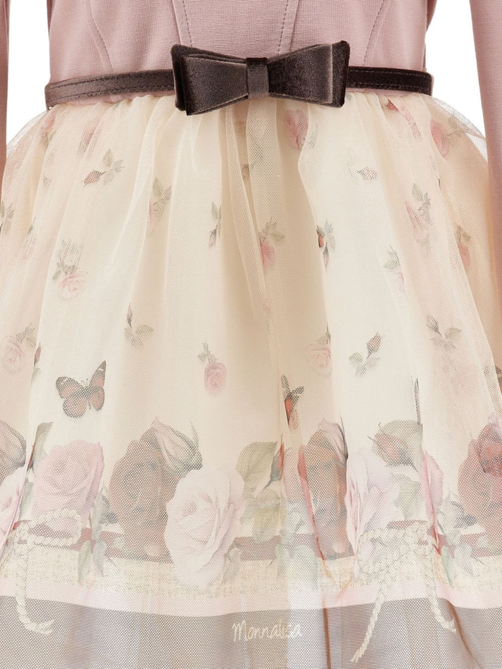 Abito rosa/beige per bambina 11H9138621 0684 Monnalisa Kids 