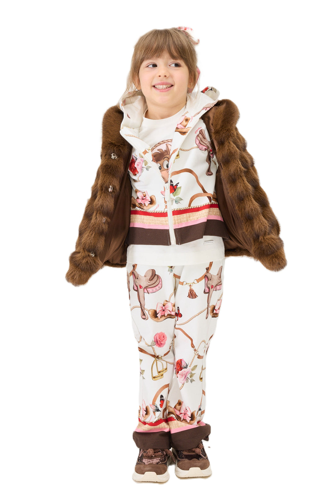 Pantalone bianco/marrone per bambina 19H4018005 029F Monnalisa Kids 