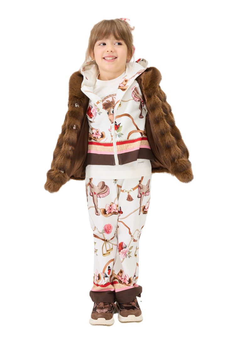 Pantalone bianco/marrone per bambina 19H4018005 029F Monnalisa Kids 
