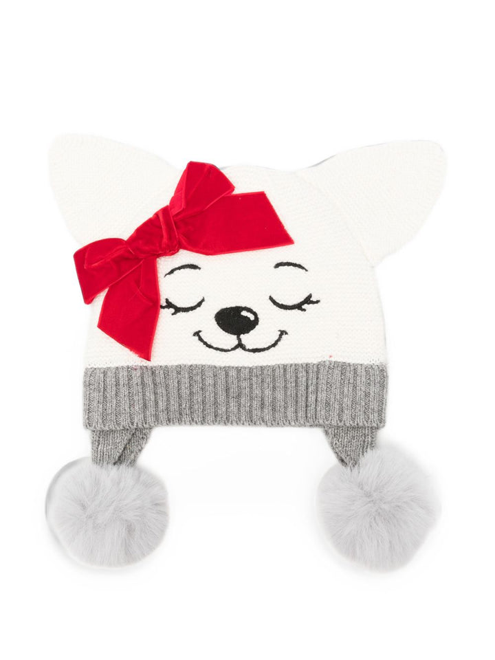 Cappello crema/grigio/rosso per bambina 39H0068060 0132 Monnalisa Kids 