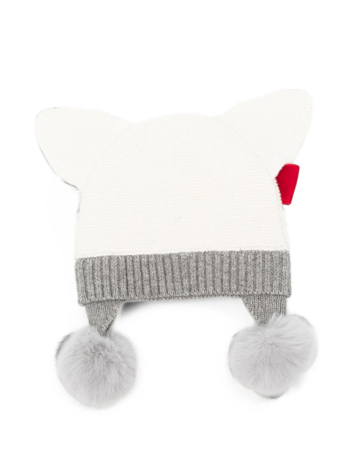 Cappello crema/grigio/rosso per bambina 39H0068060 0132 Monnalisa Kids 