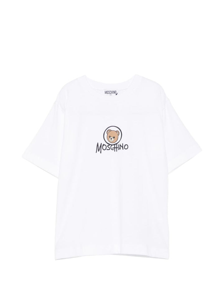 T-shirt maxi bianca per bambino HMM05WLAA34 10101 Moschino Kids 