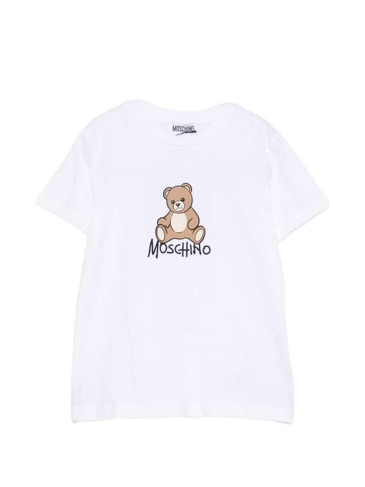 T-shirt bianca per bambino HNM05VLAA10 10101 Moschino Kids 