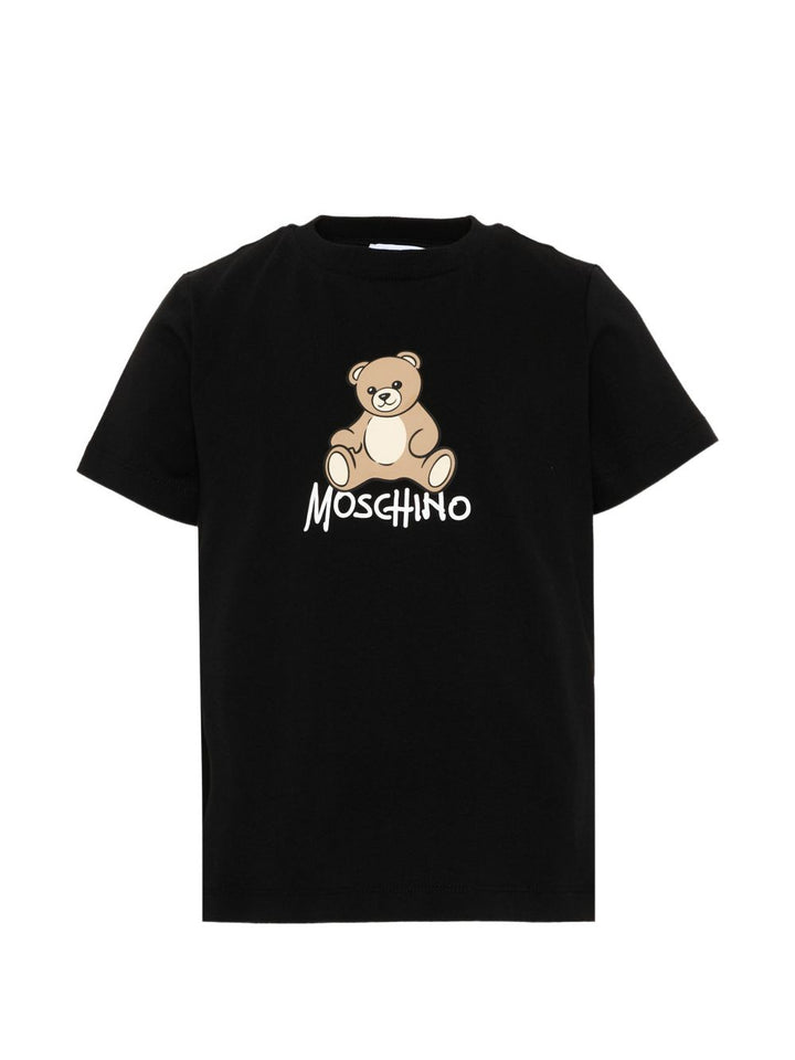 T-shirt nera per bambino HNM05VLAA10 60100 Moschino Kids 