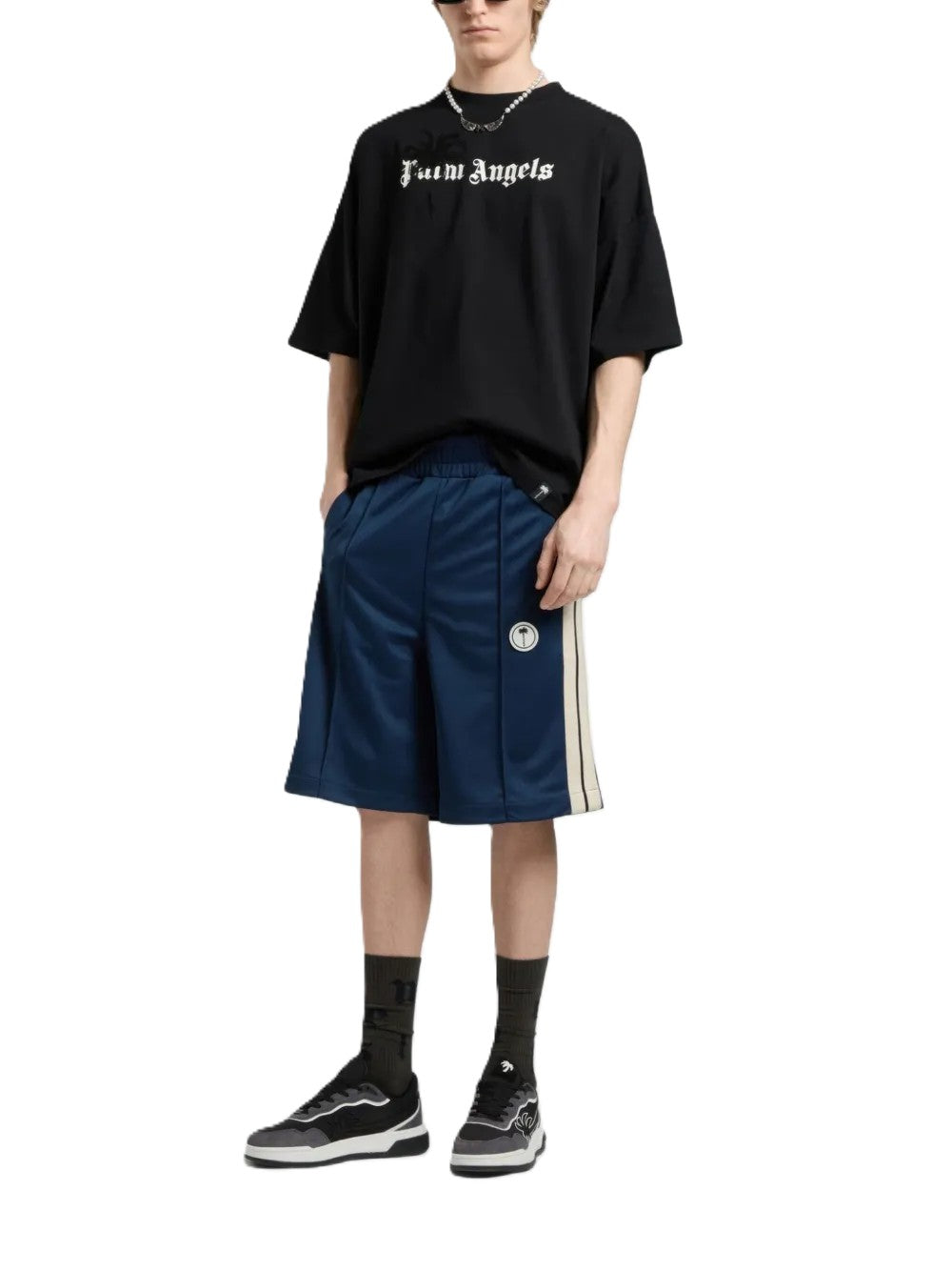 T-shirt nera per bambino PAMAA03W26JR06 1003 Palm Angels 