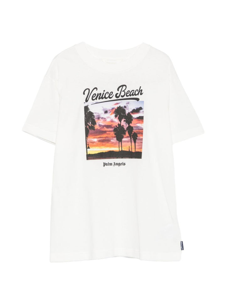 T-shirt bianco sporco per bambino F6PAJBTH110 412 Palm Angels Kids 