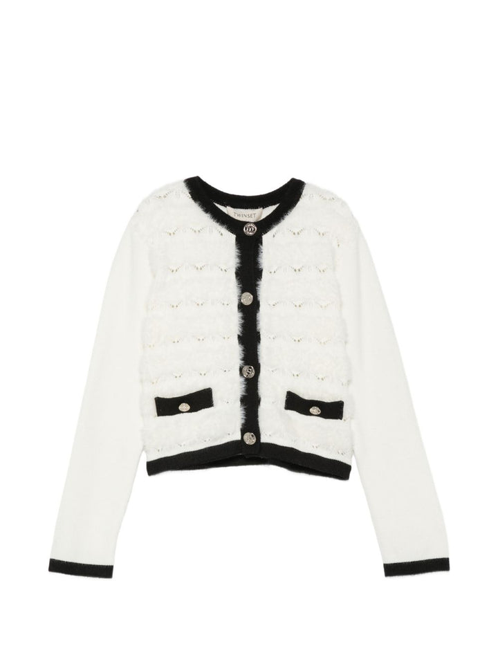 Cardigan bianco/nero per bambina 262GJ3090 03711 Twin Set 