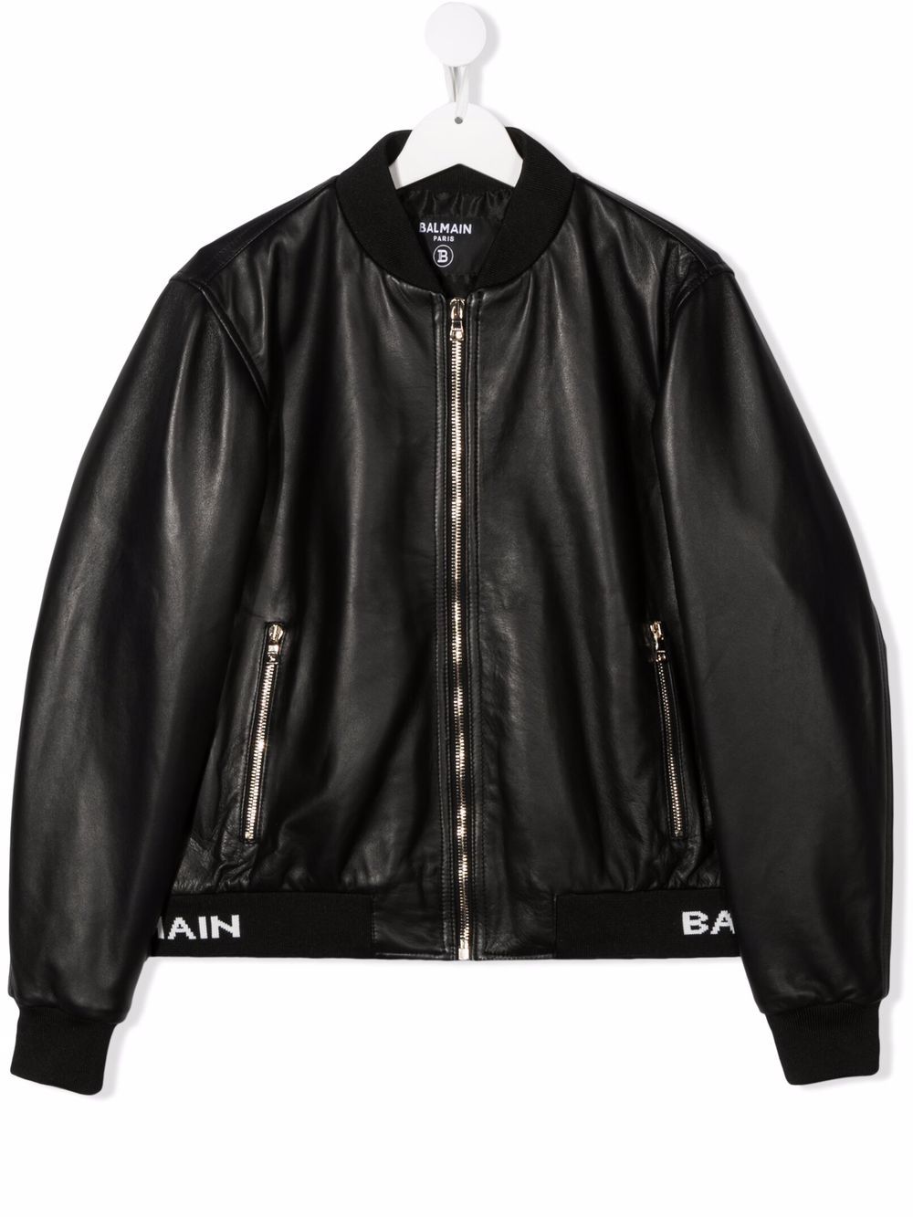 Giacca nera per bambino in pelle 6Q2620Y0028 930 Balmain Kids 