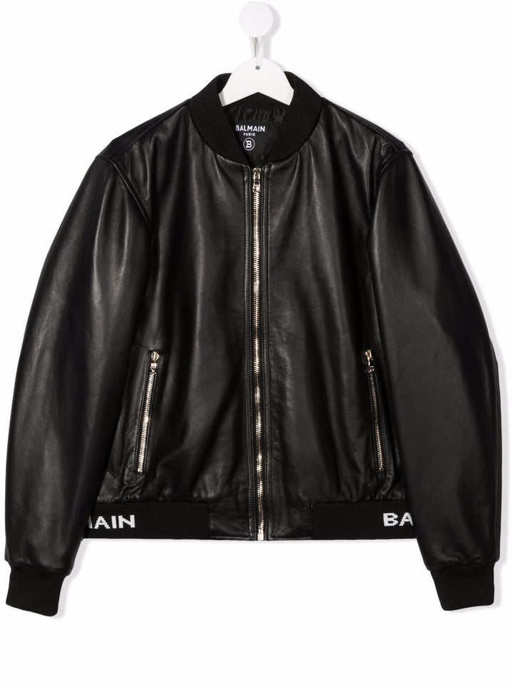 Giacca nera per bambino in pelle 6Q2620Y0028 930 Balmain Kids 