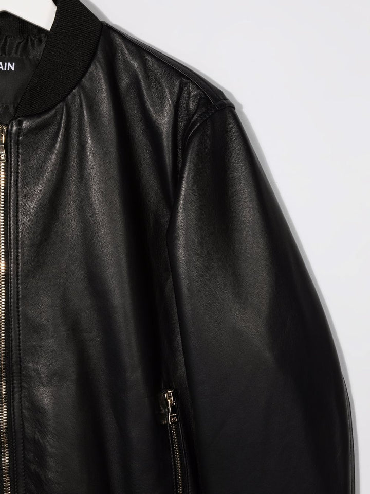 Giacca nera per bambino in pelle 6Q2620Y0028 930 Balmain Kids 