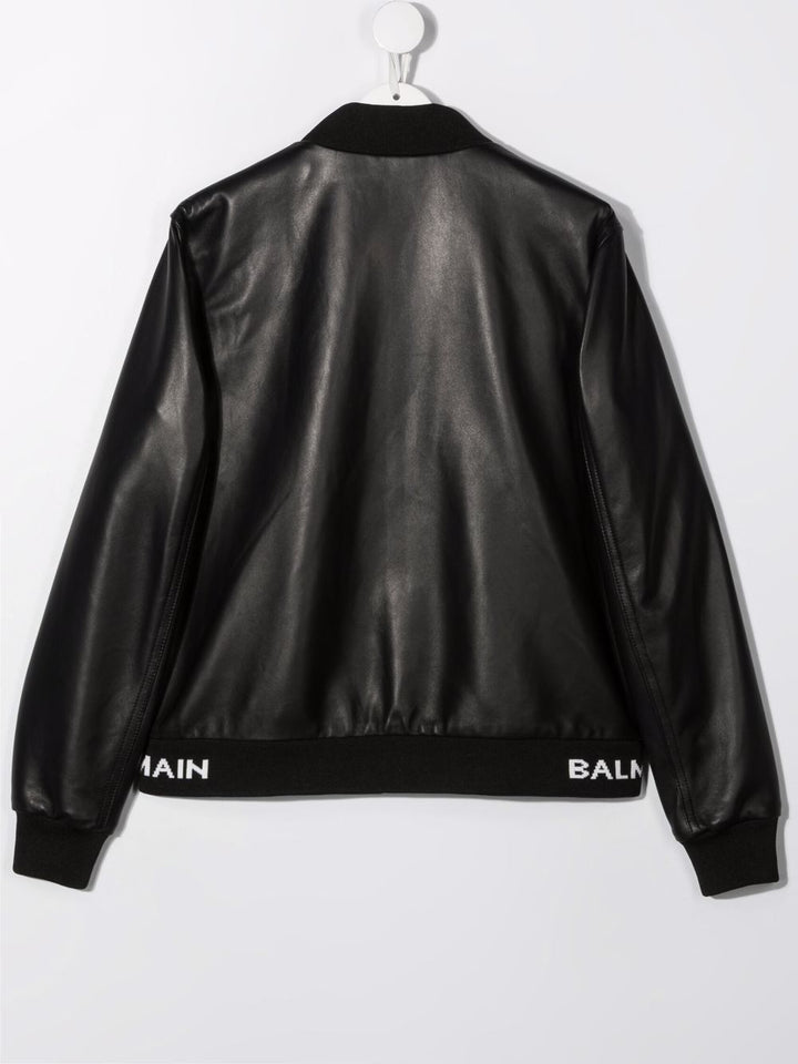 Giacca nera per bambino in pelle 6Q2620Y0028 930 Balmain Kids 