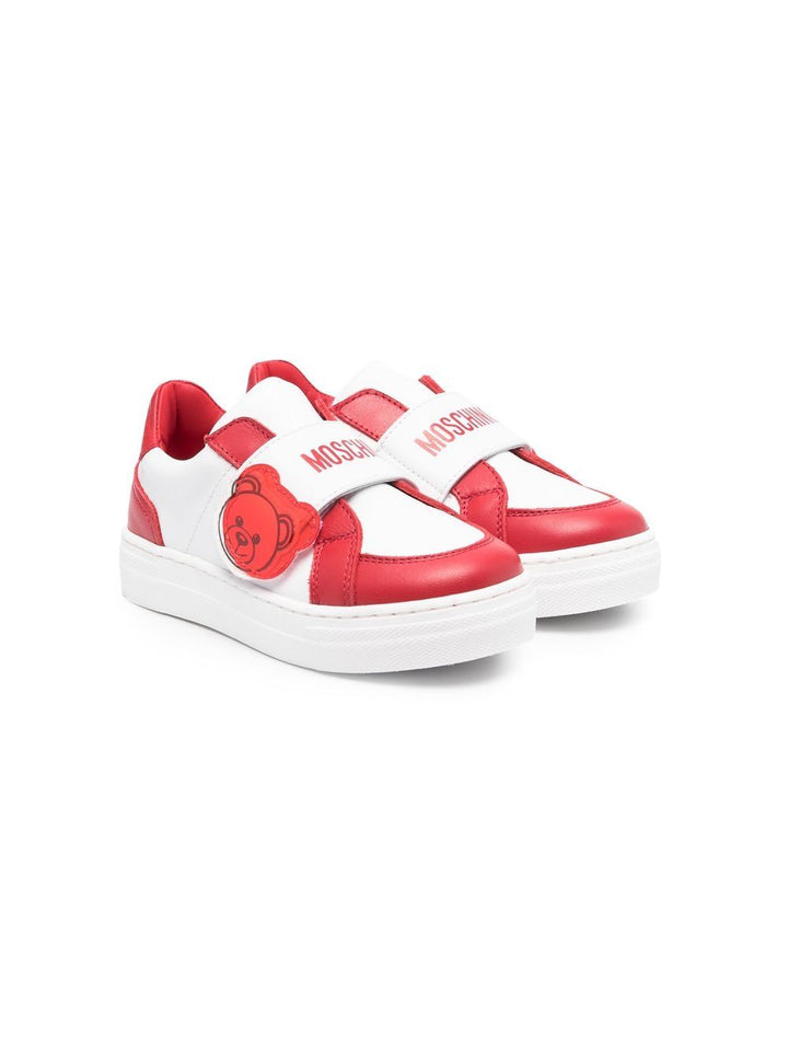 Sneakers per bambina in pelle bianche e rosse