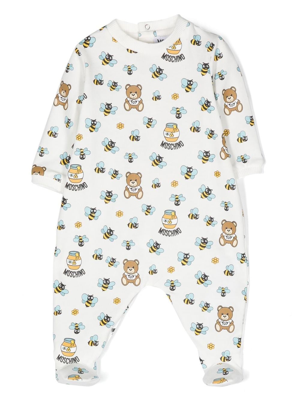 White baby pajamas with print