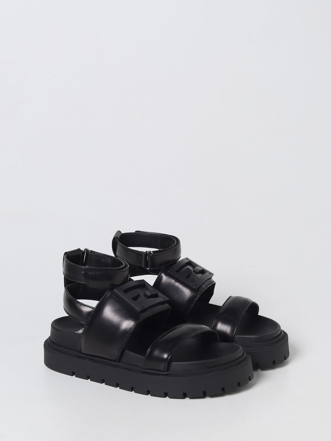 Sandali nere per bambina con logo JFR361ALJK F0ABB Fendi Kids 
