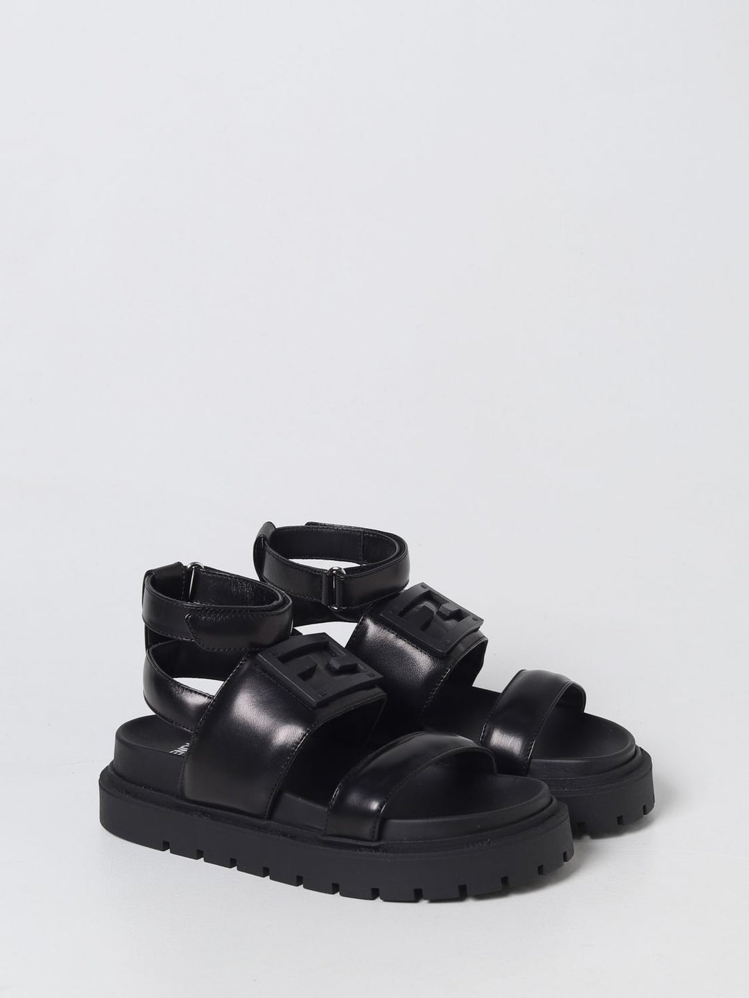 Black sandals for girls with logo