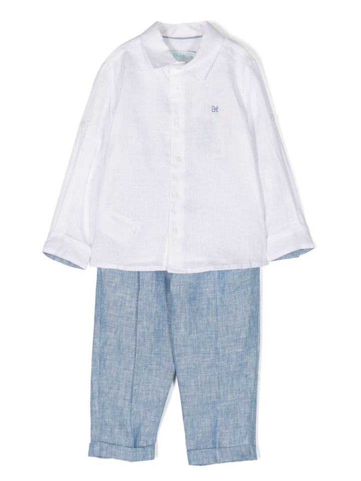 Elegant white and light blue outfit for newborns