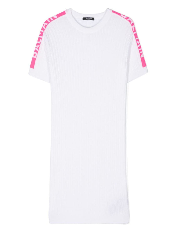 Abito bianco per bambina con logo BU1D41X0157 100FU Balmain Kids 